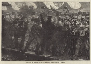 Das Oxford und Cambridge Bootsrennen, ein Bahnhof der Metropolitan Railway an einem Renntag